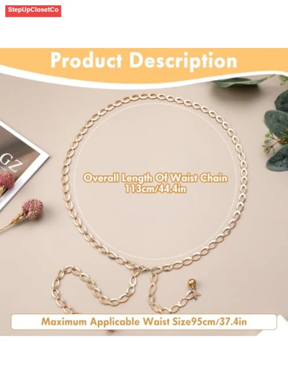 Adjustable Metal Waist Chain Belt for Women, Long Chain Link Body Belt for Jean